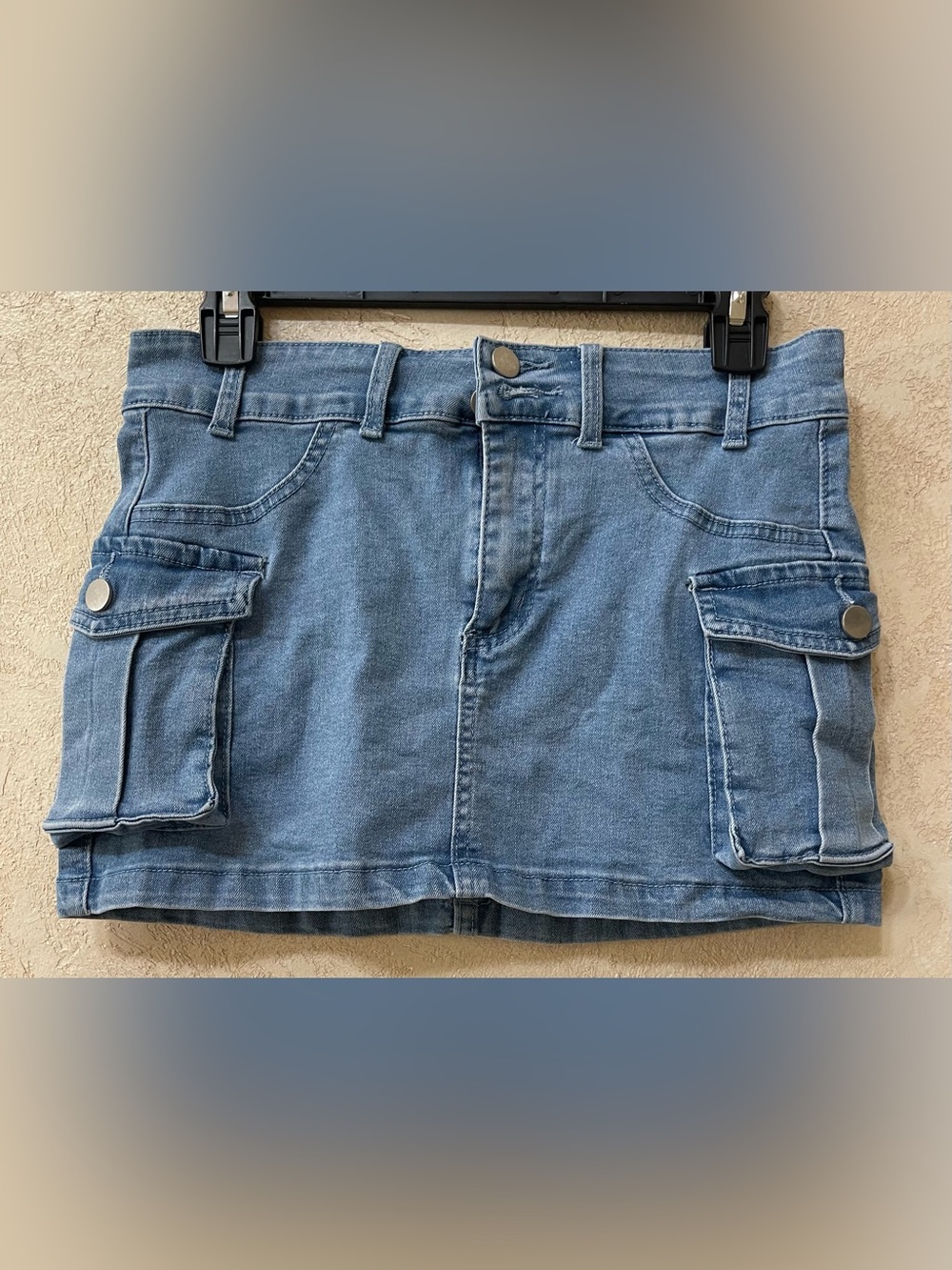 SHEIN Medium Blue Denim Cargo Mini Skirt Y2K Utility Style, Size 6